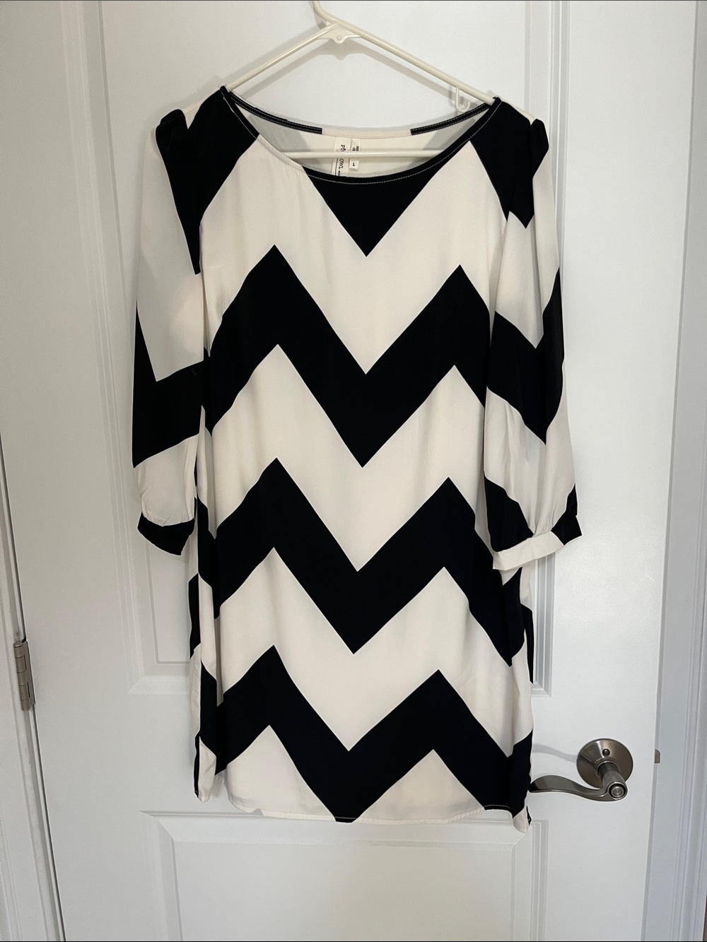Black & White Chevron Shift Dress - Women's